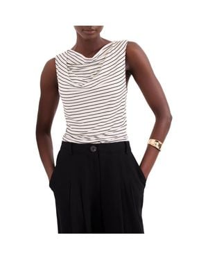 Mint Velvet Stripe Cowl Neck Top - White