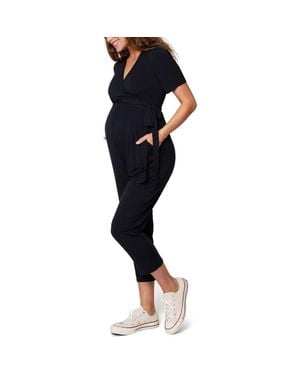 Ingrid & Isabel Crop Jersey Maternity/Nursing Jumpsuit - Black