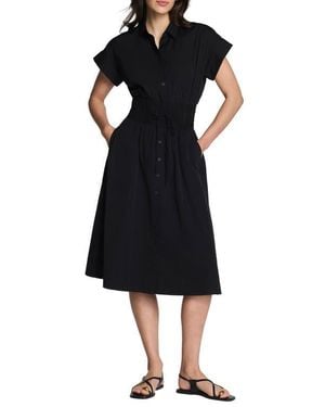 Spanx Smocked Button-Up Midi Dress - Black