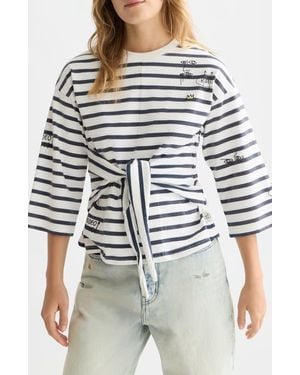 Scotch & Soda X Basquiat Breton Stripe Belted T-Shirt - Gray