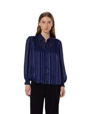 Gerard Darel Annick Sheer Lurex Stripe Blouse - Blue