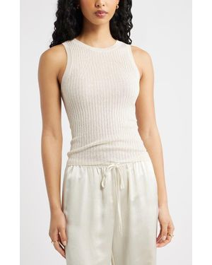 Open Edit Linen Blend Sweater Tank - White