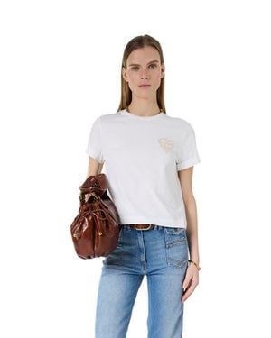 Gerard Darel Melia Embroidered Emblem Cropped T-Shirt - White