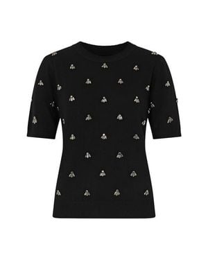 MILLY Rosalyn Rhinestone Detail Sweater - Black