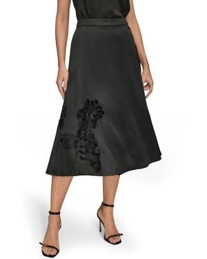 Donna Karan Sequin Floral A-Line Midi Skirt - Black