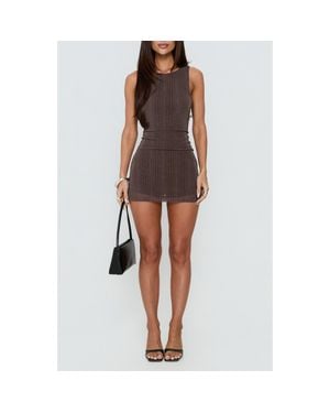 Princess Polly Yumiko Sparkle Stripe Sleeveless Skirted Romper - Brown