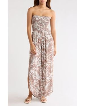 Elan Strapless Smocked Bodice Cover-Up Jumpsuit - White