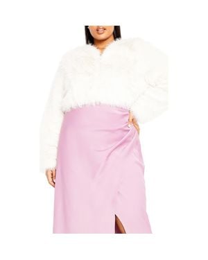 City Chic Angelica Faux Fur Crop Jacket - Pink