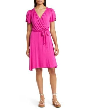 Loveappella Faux Wrap Dress - Pink
