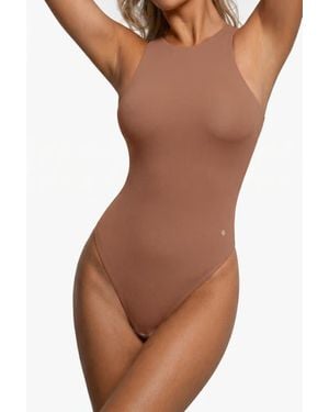 Popilush Cloudsense Shapewear Sleeveless Cutaway Round Neck Bodysuit - Brown
