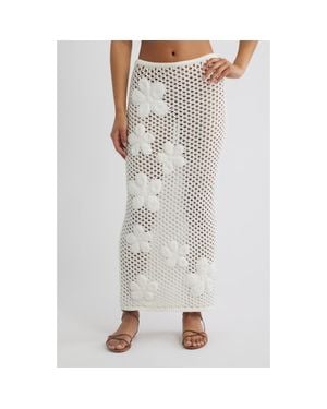 Kulani Kinis Applique Floral Knit Maxi Skirt - White