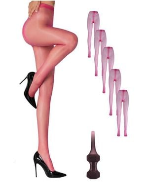 LECHERY 5-Pack Glossy Semi-Sheer Opaque Ladder Resistant Party Evening Tights For - Pink