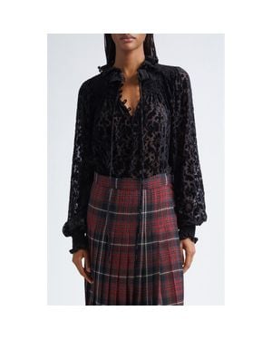 Burberry Paisley Flocked Bishop Sleeve Top - Black