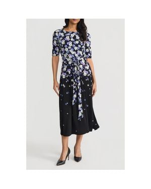 Kasper Floral Print A-Line Midi Dress - Blue