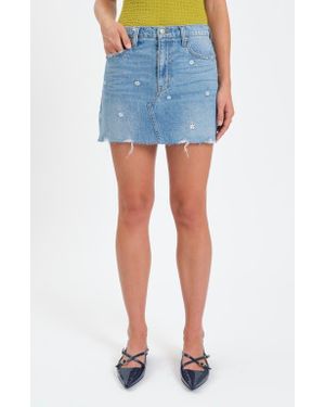 DAZE Malibu Distressed Cutoff Denim Miniskirt - Blue