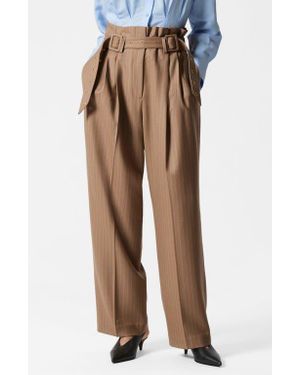 & Other Stories Tailored Stripe Belted Paperbag Waist Wool Pants - Multicolor