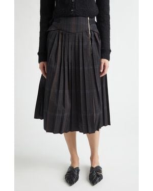 Meruert Tolegen Pleated Plaid Corset Midi Skirt - Black