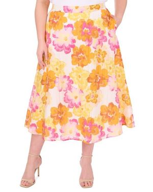 Cece Floral Print Midi Skirt - Orange