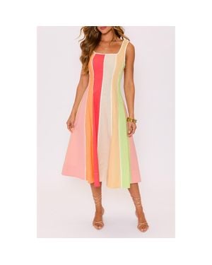 Vici Collection Bright Skies Stripe Cotton & Linen Midi Dress - Pink