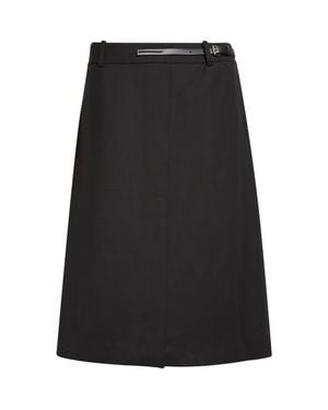 Helmut Lang Belted Wool Gabardine Midi Skirt - Black