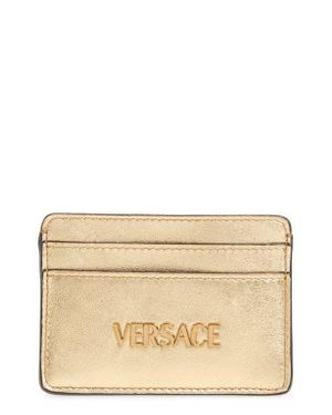 Versace Logo Metallic Leather Card Case - Natural