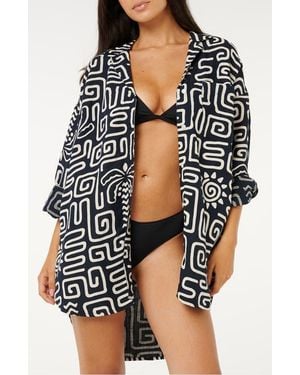 Rip Curl Sunset Luau Print Button-Up Oversize Blouse - Black