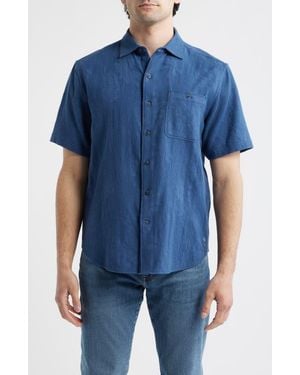 Tommy Bahama Breeze Island Short Sleeve Cotton Jacquard Button-Up Shirt - Blue