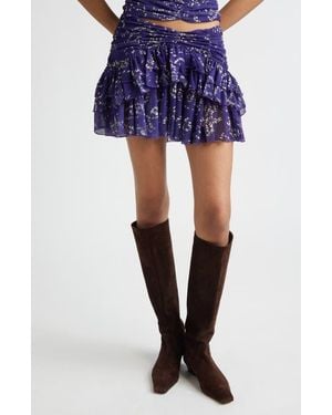 Siedres Kaia Floral Tiered Chiffon Miniskirt - Blue