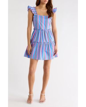 Sugarlips Jaimie Stripe Ruffle Tiered Minidress - Blue