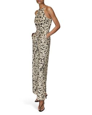 Mango Print Belted Sleeveless Jumpsuit - Black