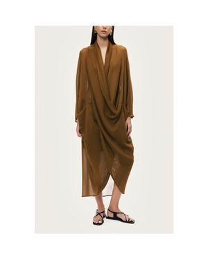 Nocturne Draped V-Neck Midi Dress - Brown