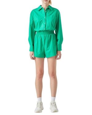 Grey Lab Oversize Long Sleeve Cotton Romper - Green