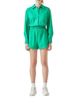 Grey Lab Oversize Long Sleeve Cotton Romper - Green