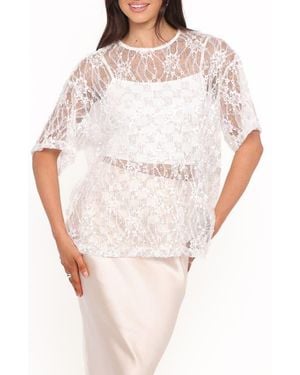 Petal & Pup Yonder Oversize Check Sequin Floral Lace Top - White