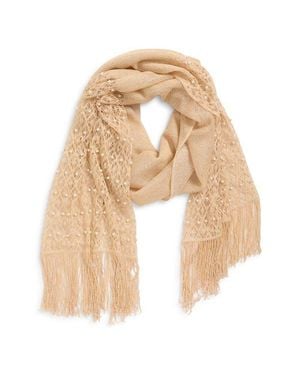 Tasha Mesh Scarf With Fringe & Pearl Beads - Natural