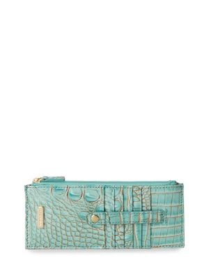 Brahmin Croc Embossed Leather Credit Card Wallet - Green