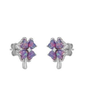 Spero London Opal Four Leaves Clover Sterling Stud Earrings - Purple