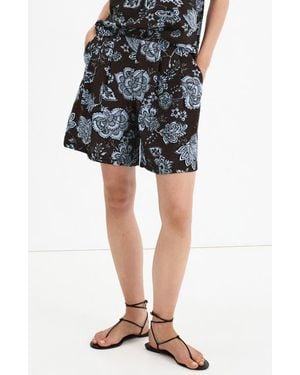 Mango Pleated Floral Shorts - Black