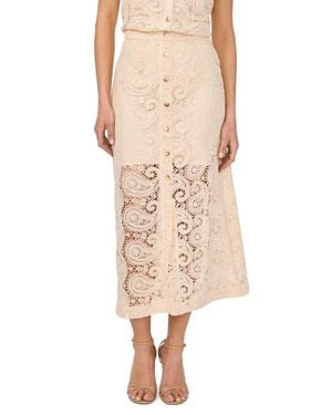 Cece Paisley Lace Button Front Midi Skirt - Natural