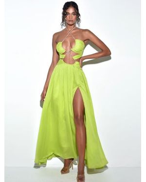 Miss Circle Quinby Chiffon Pleated Lace Up Maxi Dress - Green