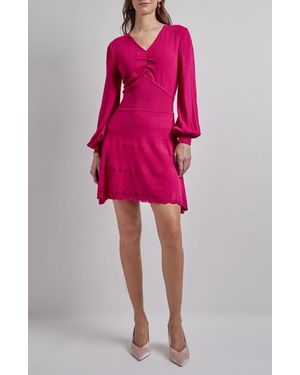 Misook Long Sleeve Fit & Flare Minidress - Pink