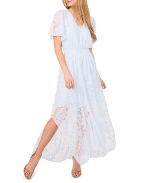 Cece Lace Smocked Waist Maxi Dress - White