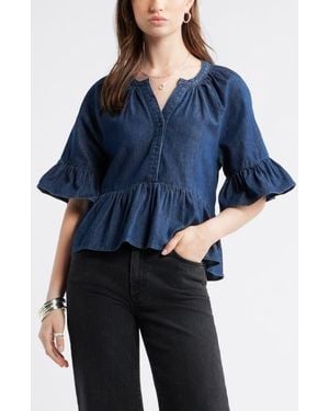Treasure & Bond Cotton Chambray Peplum Top - Blue