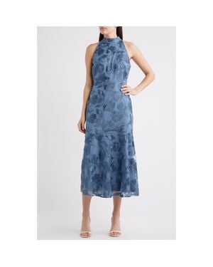 Sam Edelman Leafy Embroidery Midi Cocktail Dress - Blue