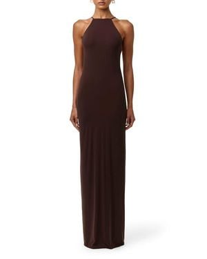 Naked Wardrobe Floral Chiffon Tassel Halter Neck Maxi Dress - Brown