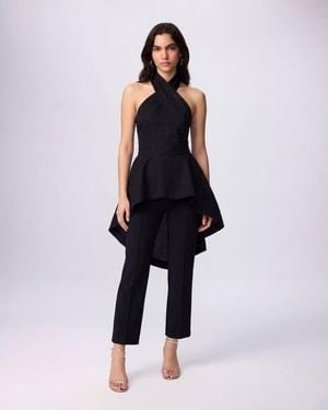 Theo the Label Echo Hi-Low Pearly Halter Shirting Top - Blue