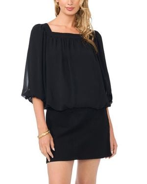 Vince Camuto Square Neck Bubble Sleeve Chiffon Top - Black