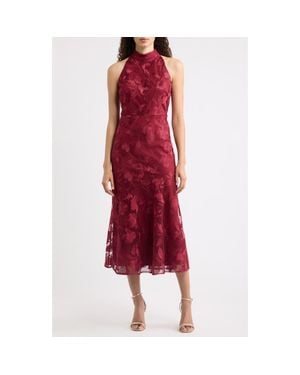 Sam Edelman Leafy Embroidery Midi Cocktail Dress - Red