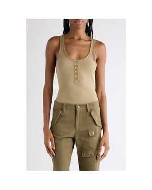 Isabel Marant Helma Raw Edge Silk Jersey Henley Tank - Green