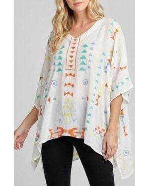 Apny Embroidered V-Neck Tunic Top - White